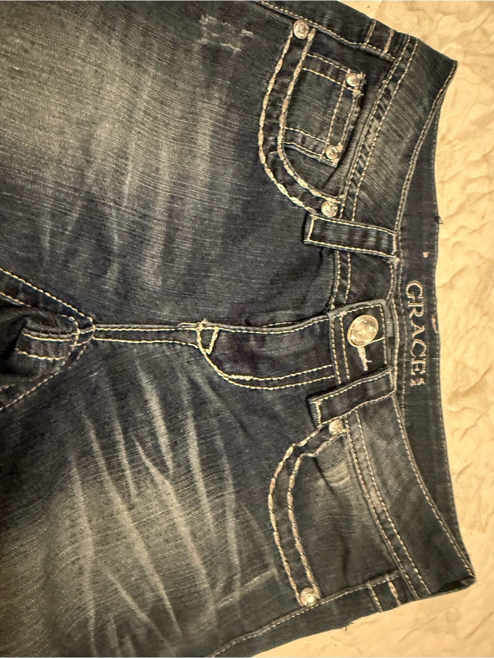 Grace in LA Women's Faded Dark Blue Bootcut Jeans